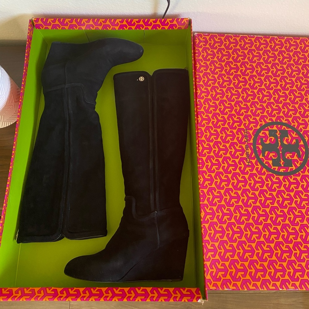 Tory Burch Black Tall Wedge Boots